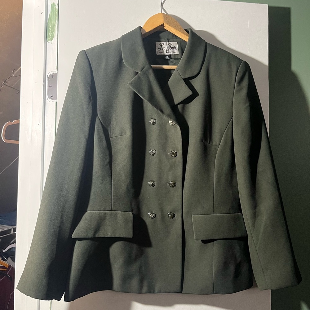 Le Suit Olive Double-Breasted Blazer
